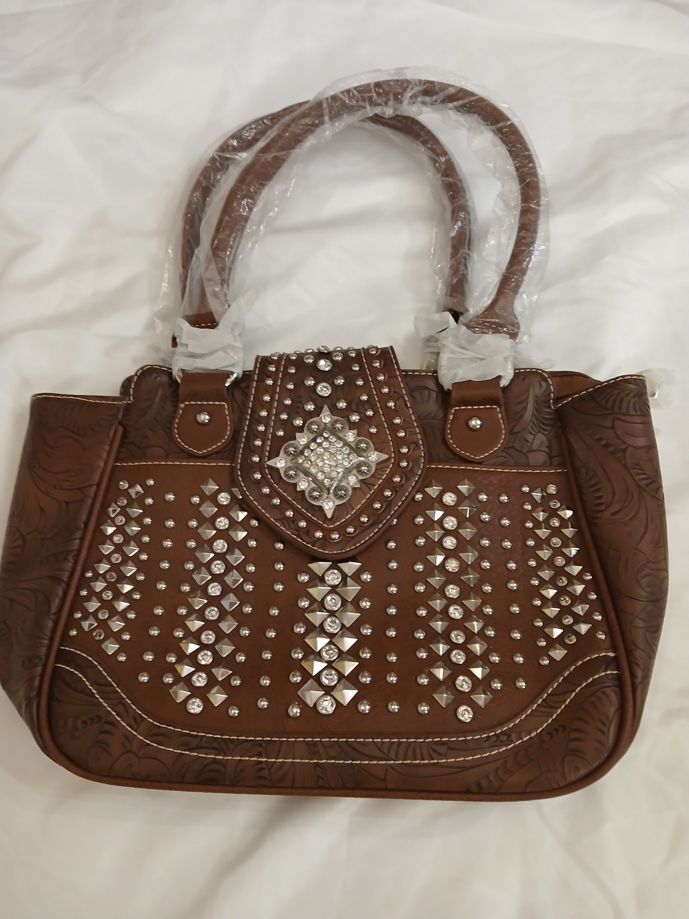 Montana West  Conceal And Carry Brown Embellished Shoulder Bag with Silver Studs
